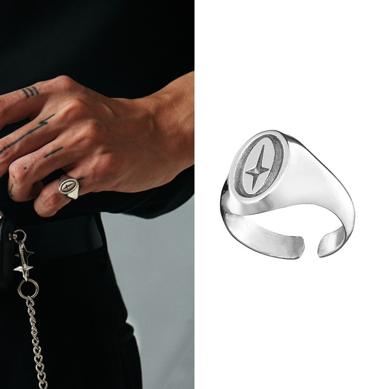 Signet Ring Men - Minimalist North Star Signet Open Ring