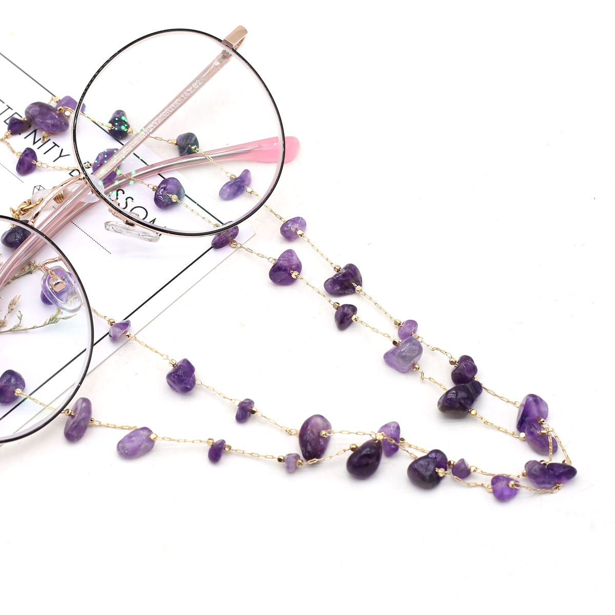 Men Accessories Chain - Natural Amethyst Stone Beaded Trendy Eyeglasses