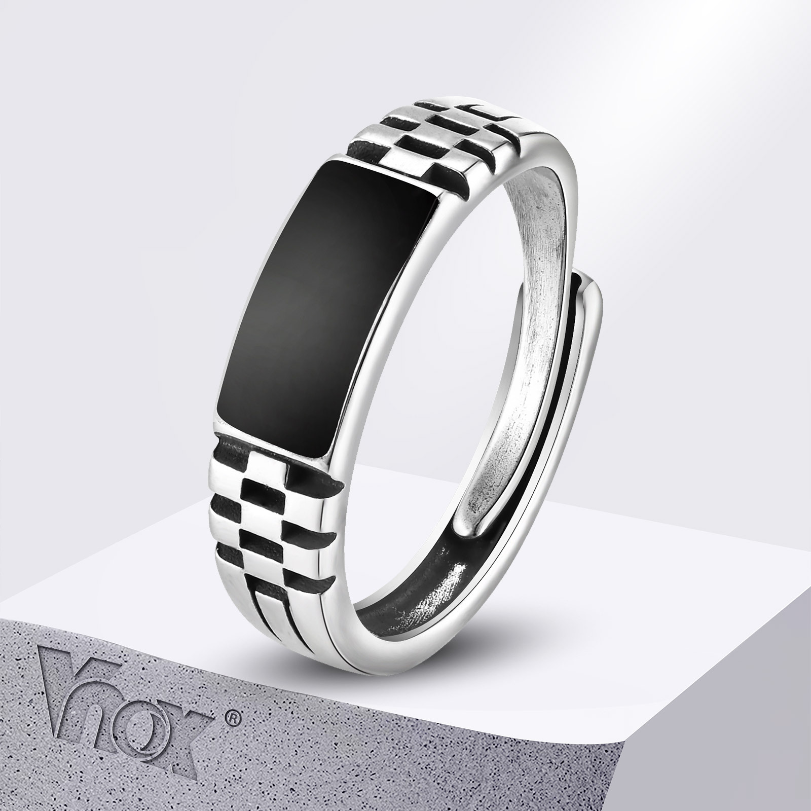 Signet Ring Men - Vnox Mens Open Rings, Black Enamel