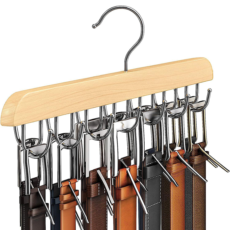 Men'S Accessories Organizer For Wardrobe - Wooden Belt Rack Women Storage Hangers