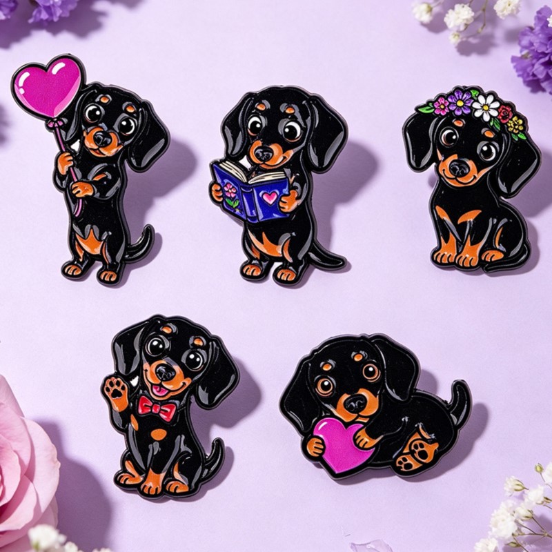 5pcs Cute Dachshund Enamel Pin - Lapel Pin Enamel ulasan dan harga