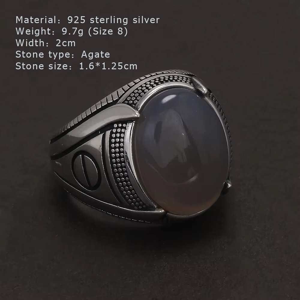 S925 Sterling Silver Agate Sig - Signet Ring Men ulasan dan harga