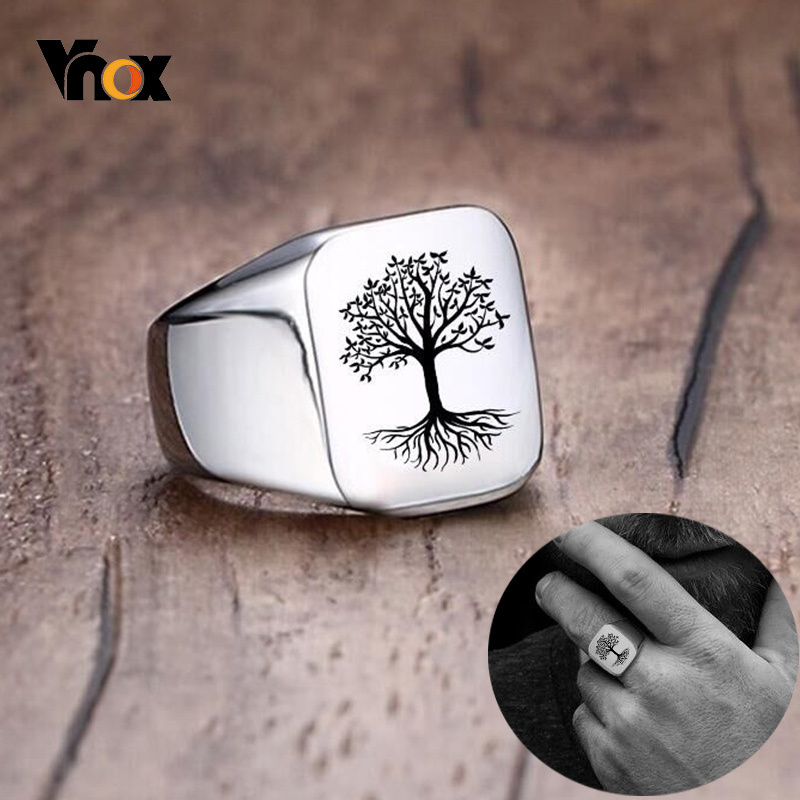Vnox Rock Punk Tree Of Life Si - Signet Ring Men ulasan dan harga