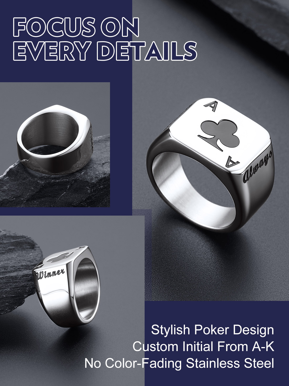 U7 Customized Square Rectangle - Signet Ring Men ulasan dan harga