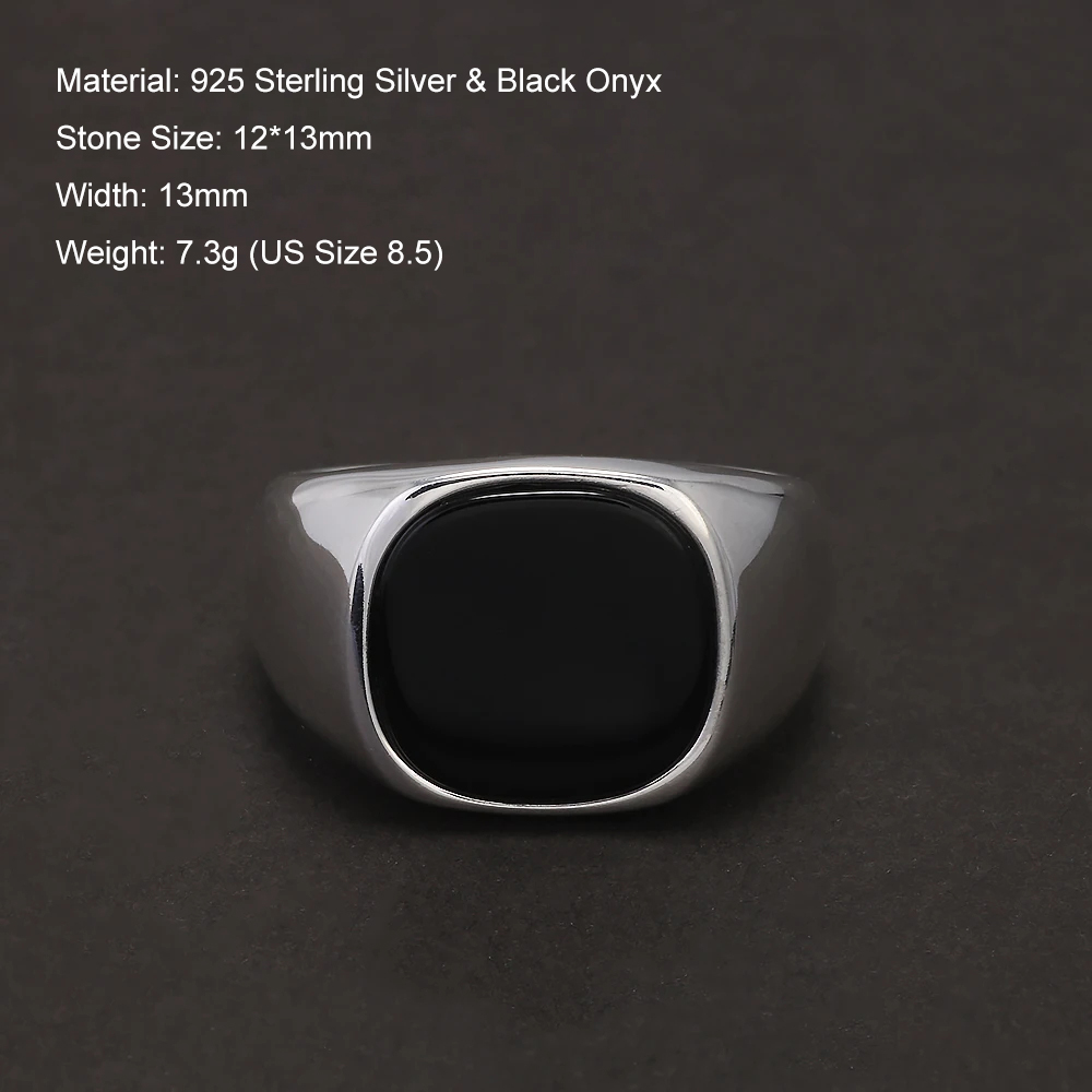 S925 Sterling Silver Black Ony - Signet Ring Men ulasan dan harga
