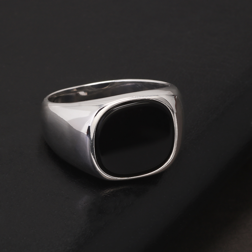 S925 Sterling Silver Black Ony - Signet Ring Men ulasan dan harga