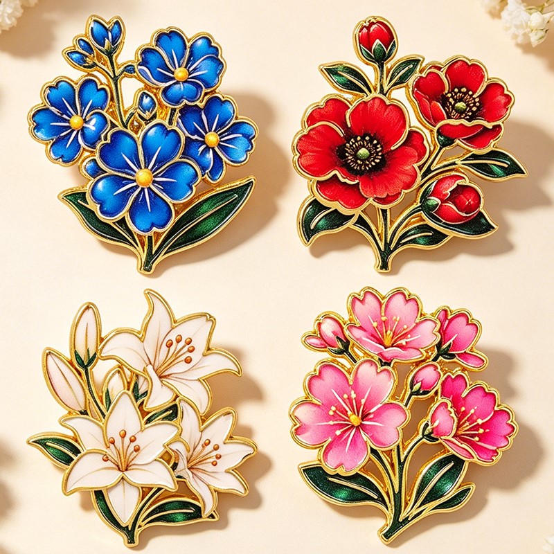 Cute Vintage Colorful Floral E - Lapel Pin Enamel ulasan dan harga